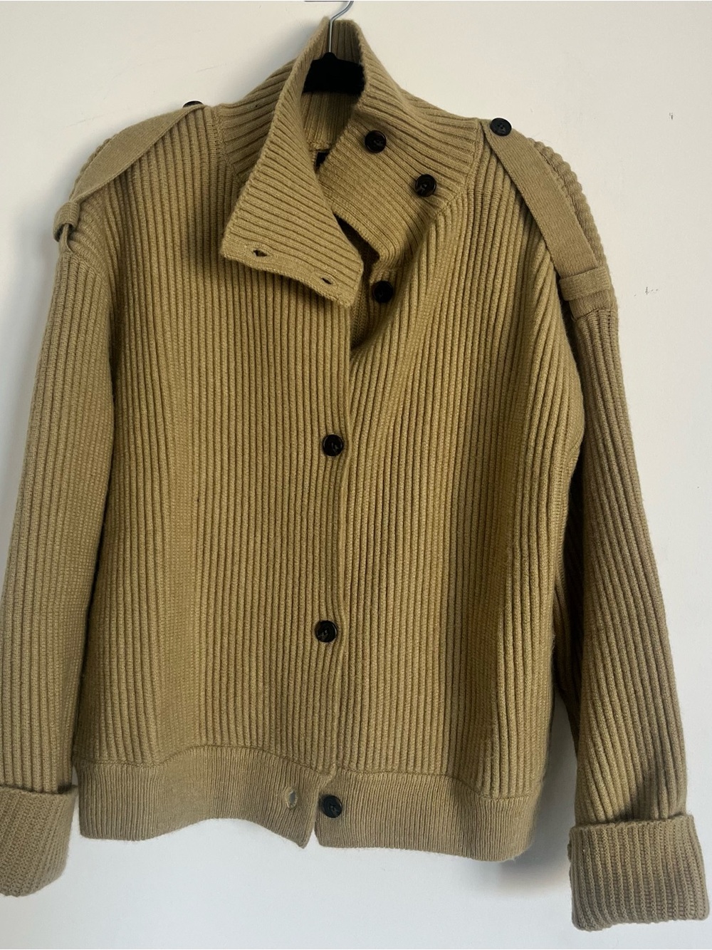 Ribbed Knit Sweater Jacket in Khaki